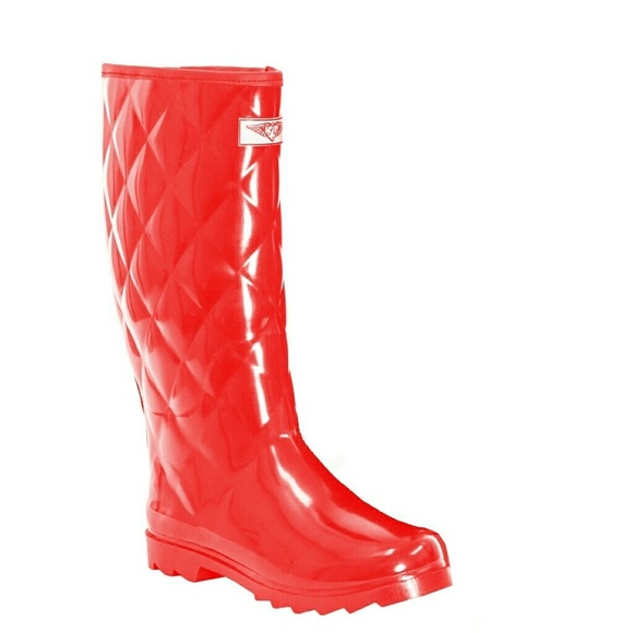 Women's Rainboots, Rubber Tall Rain Boots, RB-1411, Red Quilt, Size 6 - Picture 2 of 2
